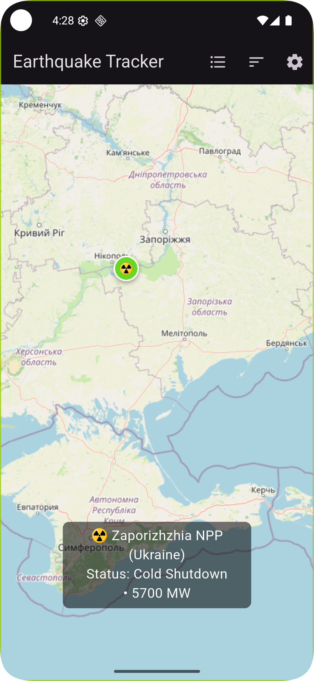 Map view showing global nuclear power plant locations